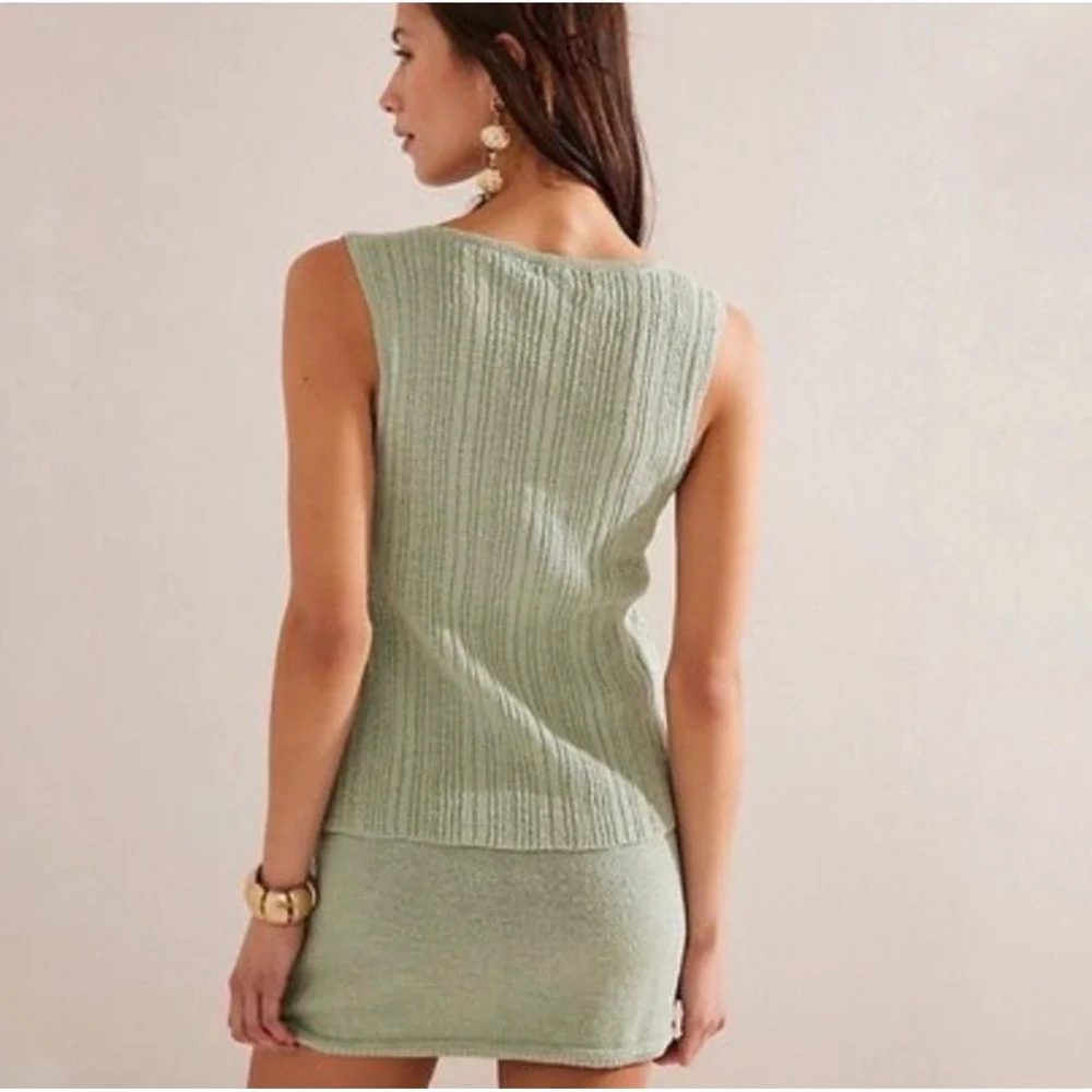 Free People Beach‎ Rhea Sweater Vest in Summer Sage  Ribbed Knit Button Front S